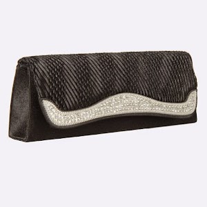 Patzino Fashion Collection, Elegant Pleated Satin/Rhinestones Party Clutch Evening Handbag (Black)