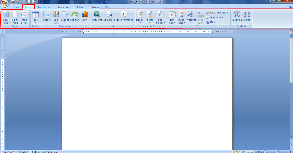 Mengenal Fungsi Pada Tab Insert Microsoft Word 2007 Mengenal Fungsi Pada Tab Insert Microsoft Word 2007