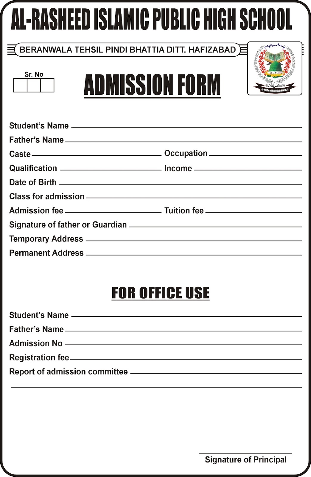 School Admission Forms Printable