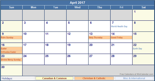 April 2017 Printable Calendar, April 2017 Calendar, April 2017 Calendar Printable, April 2017 Calendar Template, April 2017 Blank Calendar, April Calendar 2017