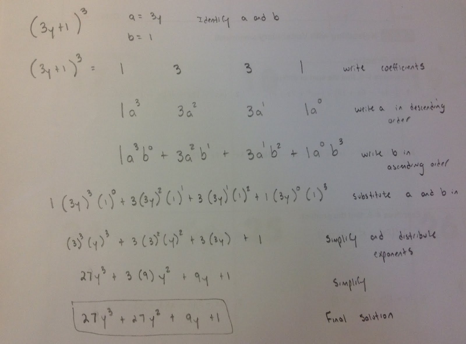 Honors Algebra II: Pascal's triangle binomial expansion