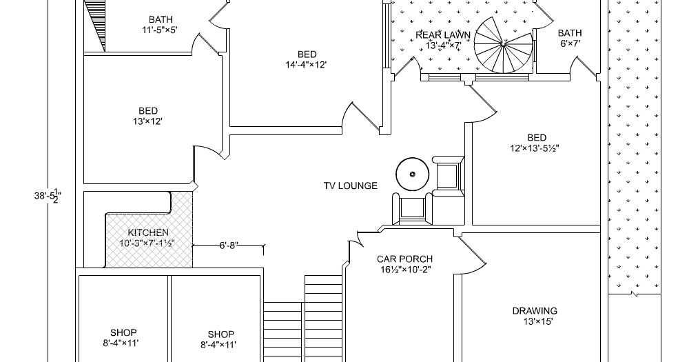 Modren Plan 10 Marla Beautiful House Drawing With Detail 50x38 House Plan