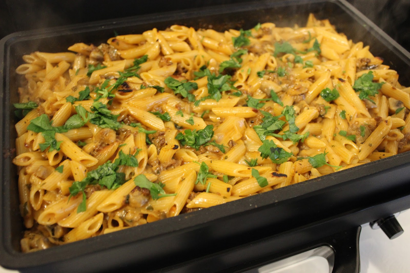 Penne mit Hack und Champignons aus dem Mulex