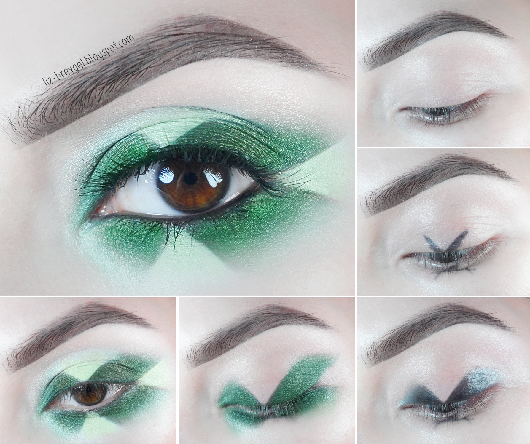 makeup pictorial of a dramatic green eye look inspired by emerald stone