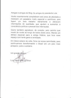 Mais uma carta do Presidente  Lula