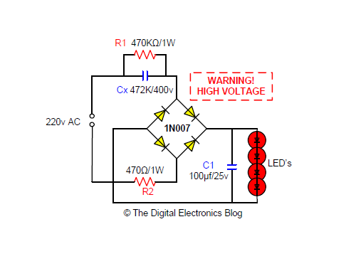 A cheap mains operated led light circuit