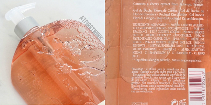L'Occitane cherry blossom shower gel pretty bottle ingredients
