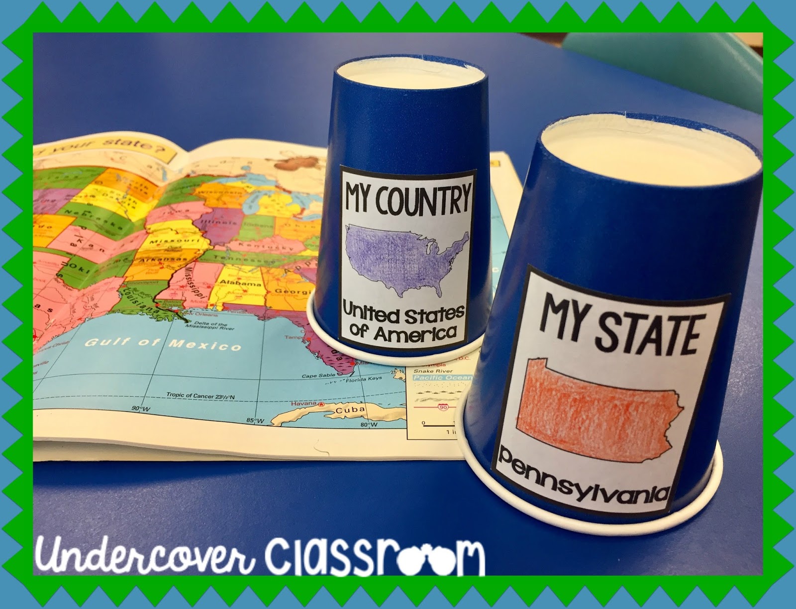 Use these stacking cups to teach your students a geography lesson about where exactly they live in the world. 