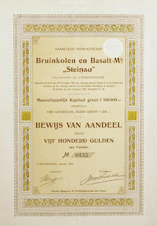 share certificate of the Bruinkolen en Basalt-Maatschappij Steinau