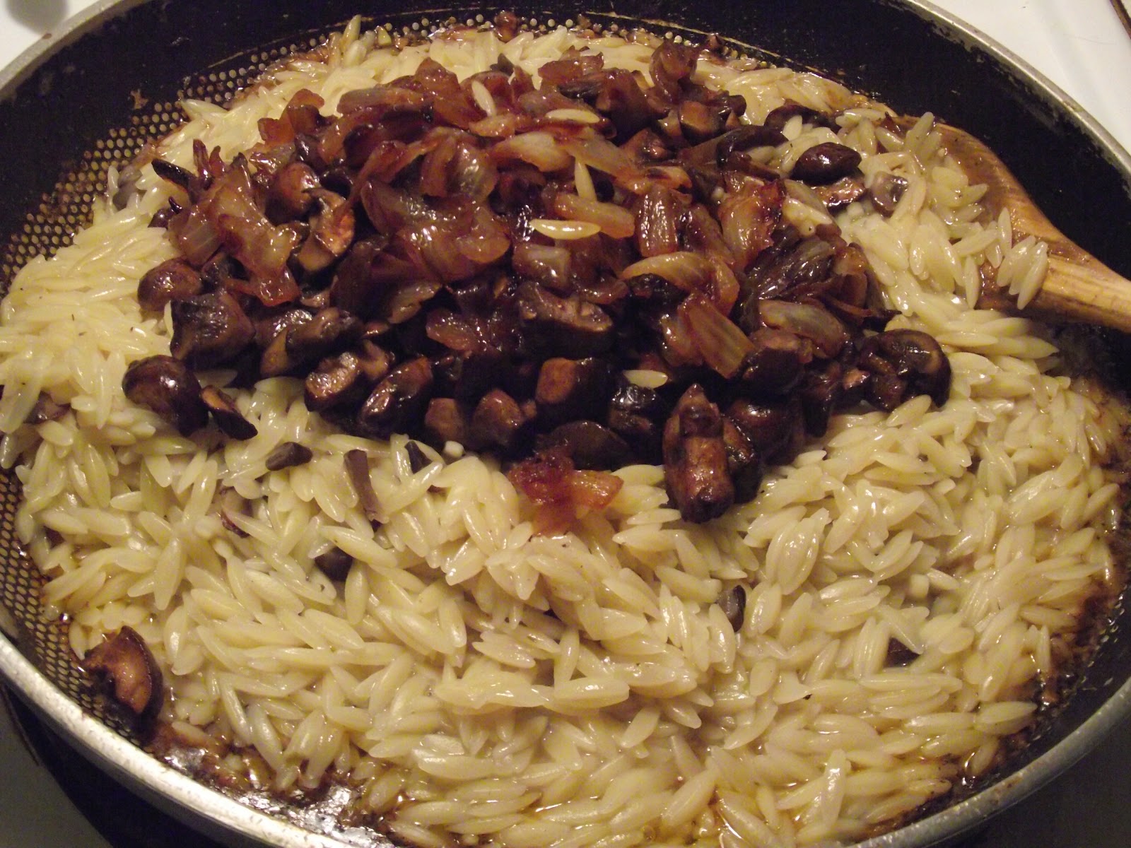 The Unabashed Kitchen Wench Caramelized Onion Orzo with Mushrooms