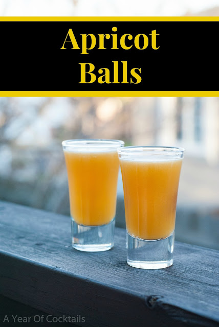 apricot balls cocktail, apricot nectar, fireball whisky, cinnamon whisky