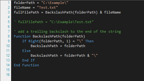 backslash path ensure vbscript folder folderpath function placed order use