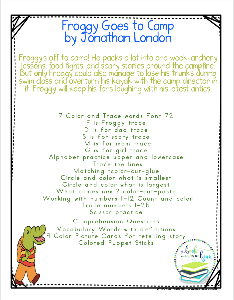 FROGGY GOES TO CAMP BOOK UNIT Book Units by Lynn