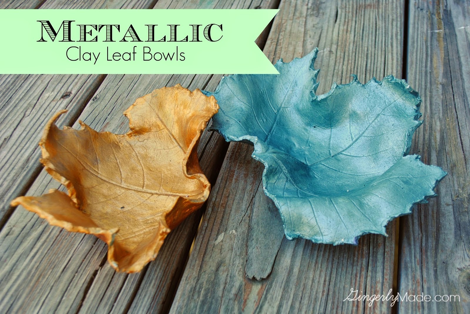 Metallic clay leaf bowls diy