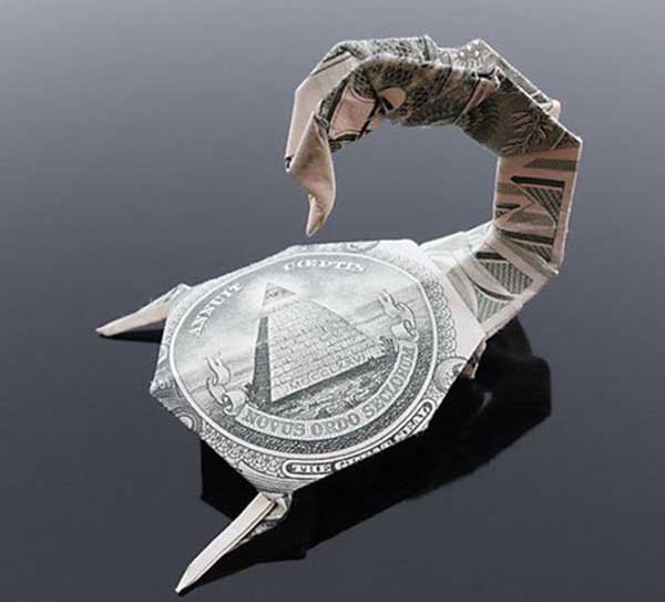  Kerajinan seni origami  dengan uang kertas Foto dan 