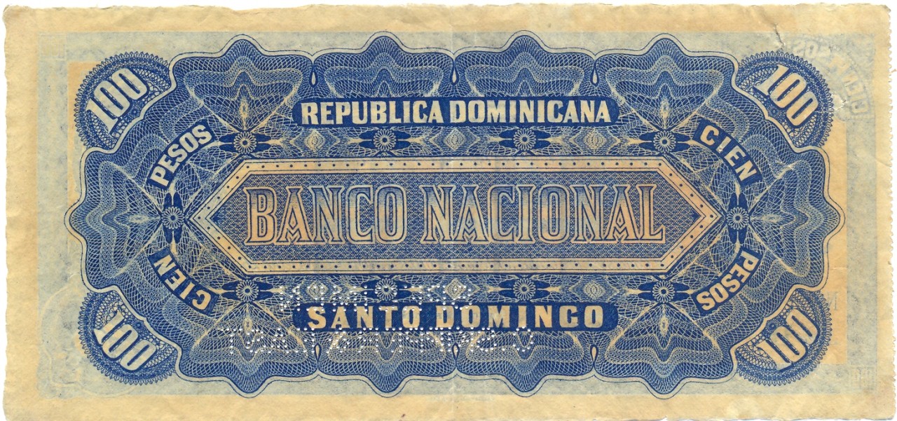 100 Dominican Pesos Silver Certificate 1889 Banco Nacional de Santo