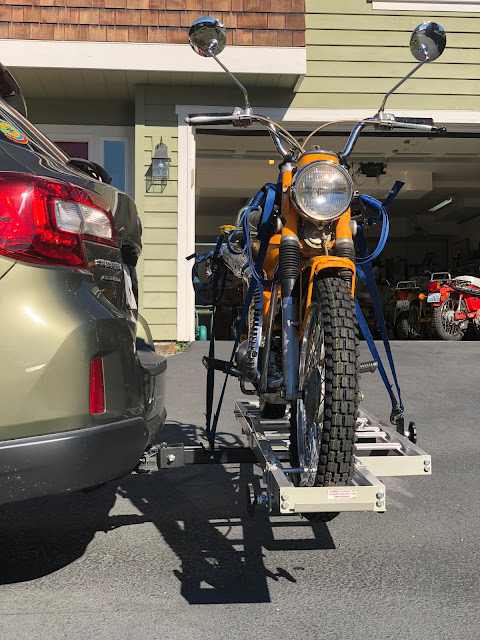 front view of ct90 mounted to haul master motorcycle carrier