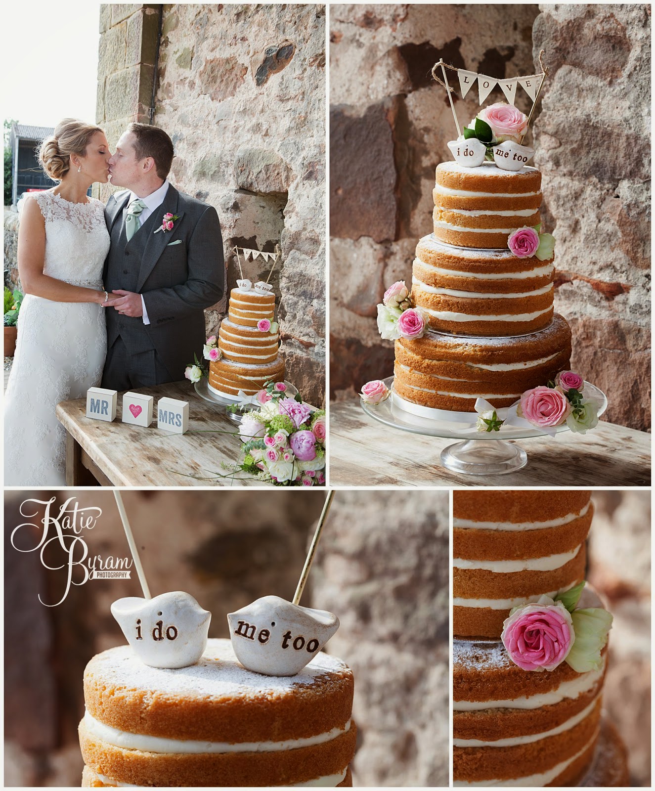 naked wedding cake, cakes by becky, cute cake toppers, high house farm brewery, healey barn, high house farm wedding, matfen wedding, matfen brewery, quirky wedding venue, northumberland, katie byram photography, hay bales wedding, bride and groom, farm wedding