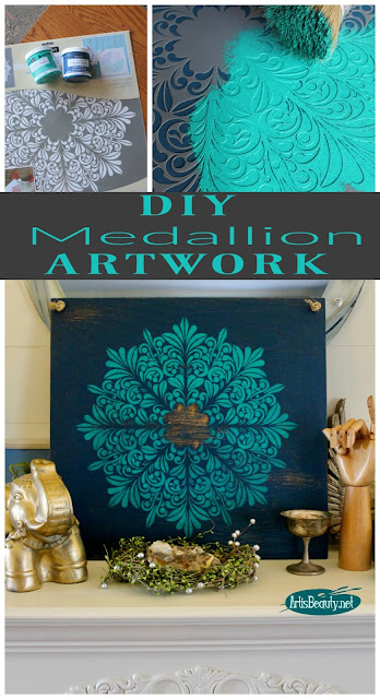 diy fleur medallion artwork from old shelf and paint and stencil boho chic bohemian decor
