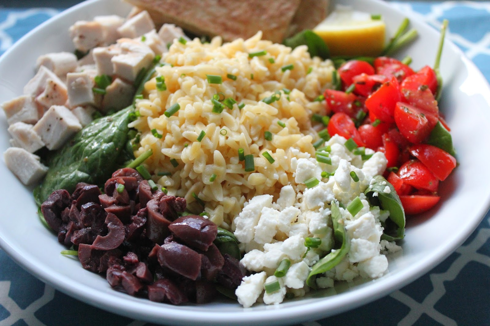 Greek chicken and orzo bowl