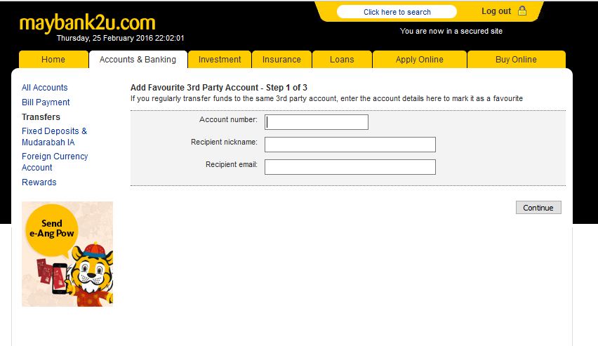 Add favourite account in to maybank how How do