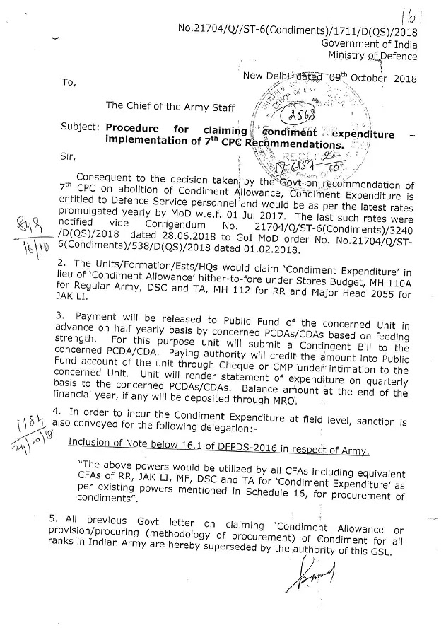 7th CPC: Procedure for claiming Condiment Expenditure – MoD 7th CPC: Procedure for claiming Condiment Expenditure – MoD