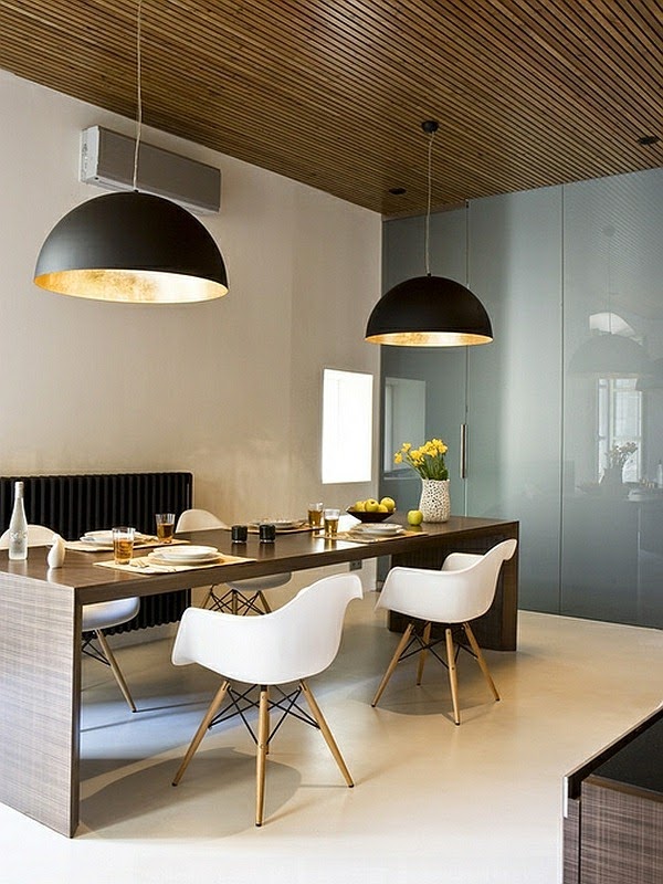 Large pendant lights in the dining room