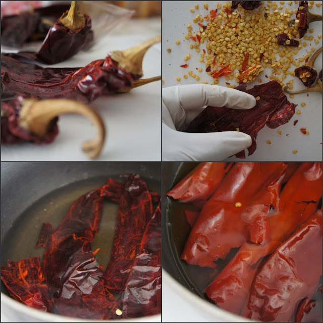 A demonstration how to prep Chile peppers for use in making tamales