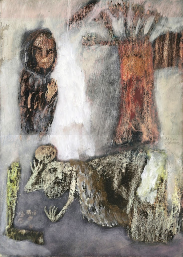 Nazmi Yılmaz, 1980'ler, İkinci Vardiya, karton üzerine karışık teknik, 35 x 25 cm https://picasaweb.google.com/flaneurny/RessamNazmiYLmaz#5906730378900629362