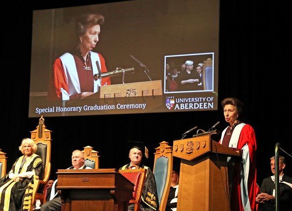 The Duchess of Cornwall presented The Princess Royal with an Honorary Degree in recognition of her contribution to public life