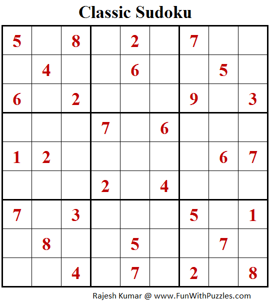 Classic Sudoku Puzzle (Fun With Sudoku #206)