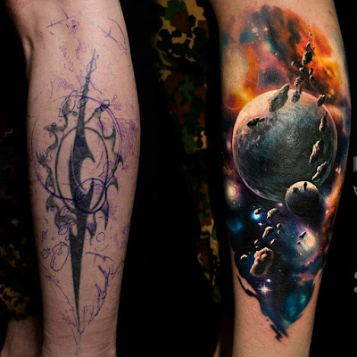 Tatuaje tapado con universo