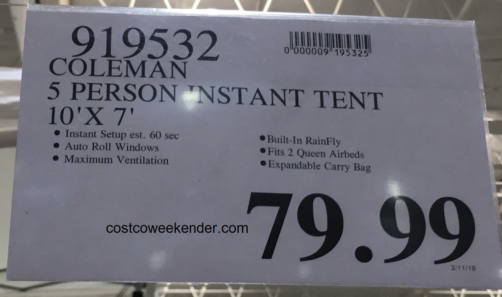 Coleman 5Person Instant Dome Tent Costco Weekender