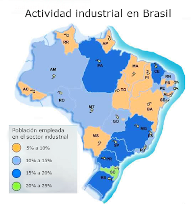 mapa de la actividad industrial en brasil