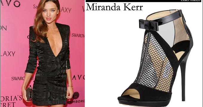 WHAT SHE WORE: Miranda Kerr in black mini dress with black mesh peep ...