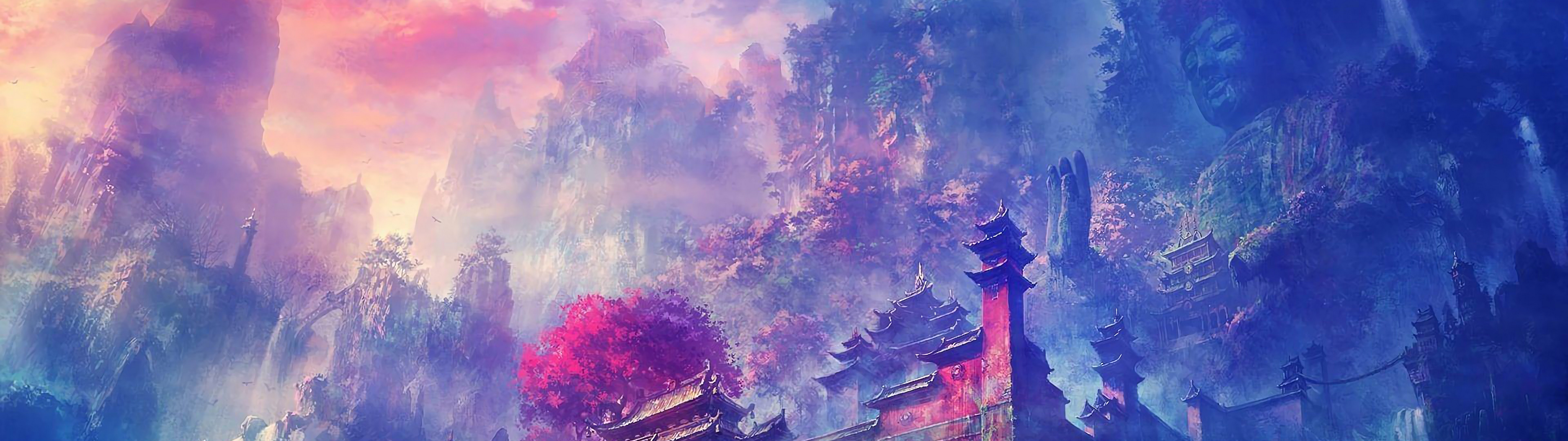 Buddha Oriental Castle Scenery Anime 4K iPhone Wallpapers Free Download