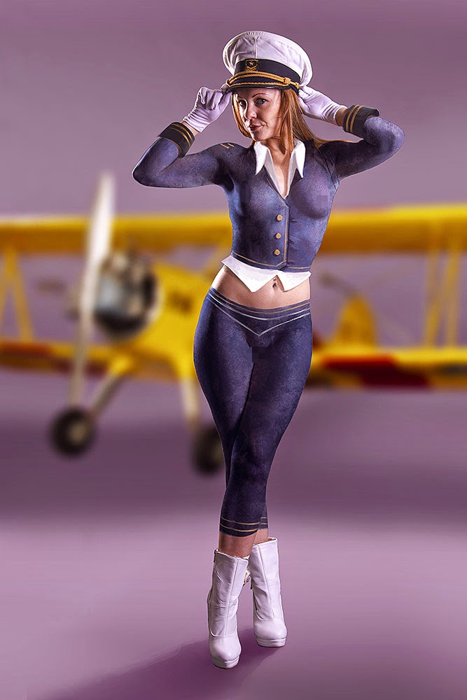 A girl painted with a sky captain uniform