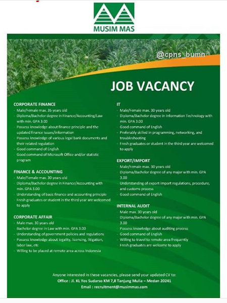 Lowongan Kerja Pt Musim Mas Minimal D3 S1 Deadline 12 April 2019 Rekrutmen Lowongan Kerja Bulan Juli 2021