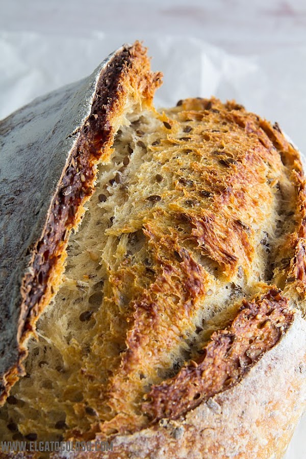 Pan multicereal hecho en casa con masa madre de exceso vía: www.elgatogoloso.com