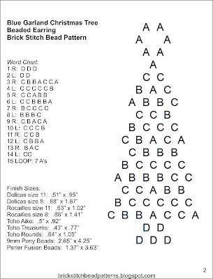 Free brick stitch seed beaded earrings pattern word chart.