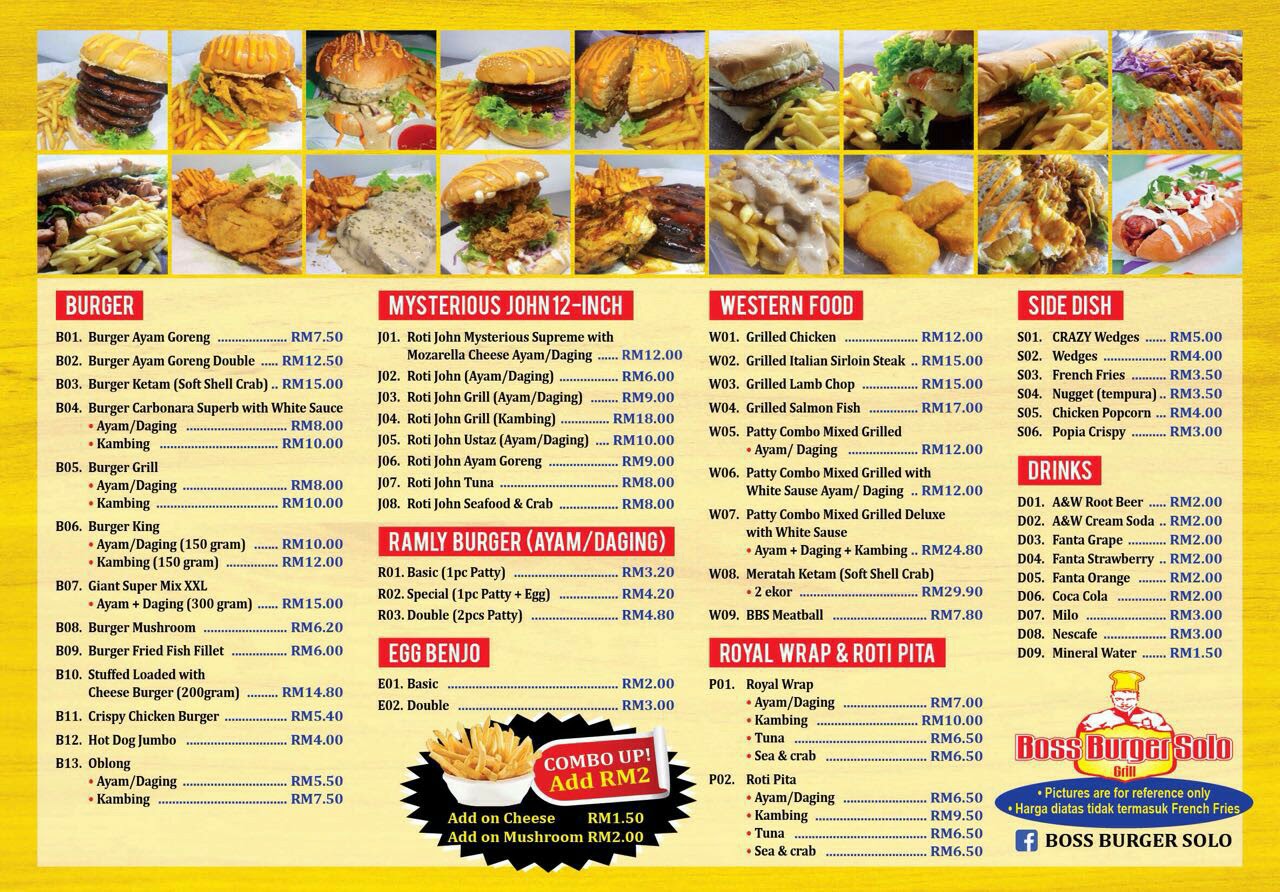 Menu Boss Burger Solo Menu Boss Burger Solo