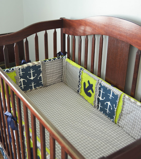 Nautical Baby Crib Bedding For Baby Boy In Lime Green Navy Blue