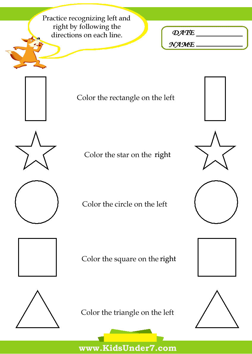 Kids Under 7: Left and Right Worksheets
