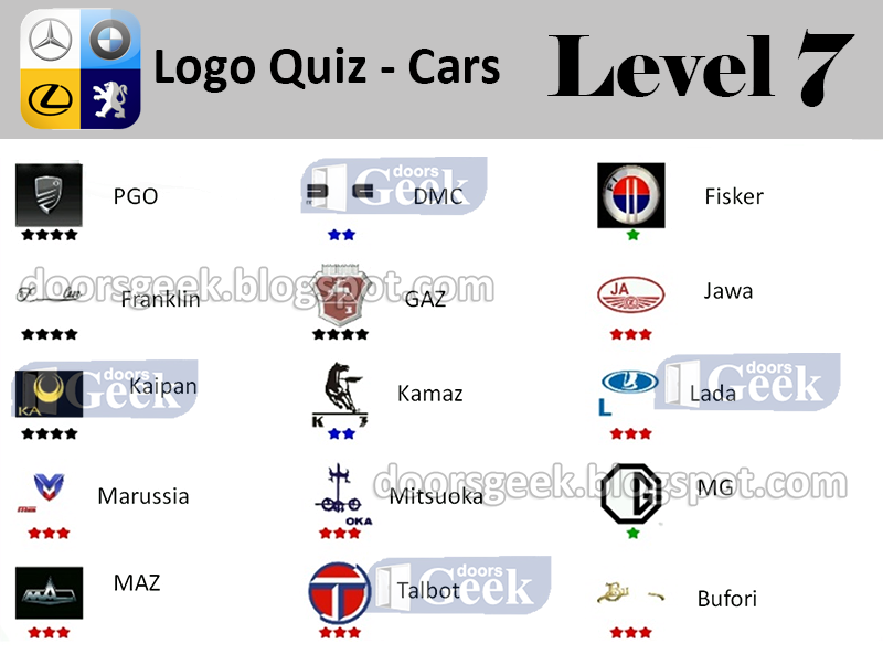 Logo Quiz! - Cars Level 3 Answers by Candy Logo ~ Doors Geek