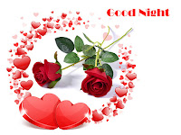 good night wallpaper, good nigh image for lovers with two roses and lovely heart