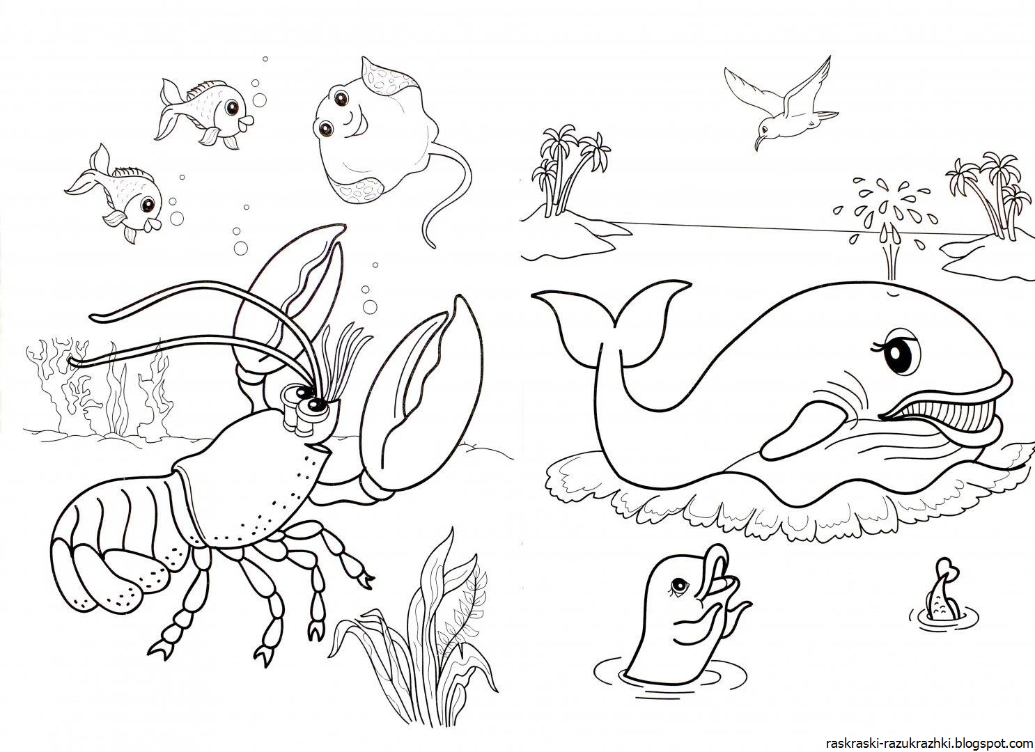 Раскраска Морские Обитатели Для Детей Распечатать