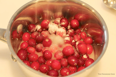 cranberries, sugar, water, boiling, cooking, panna cotta