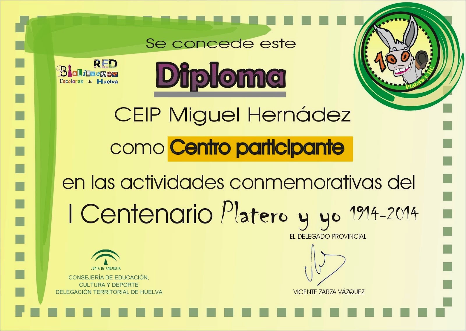 Diploma concedido por la Consejería de Educación de la Junta de Andalucía