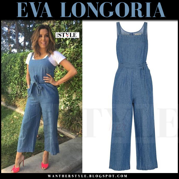 Eva Longoria In Blue Belted Jumpsuit In Los Angeles On November 2