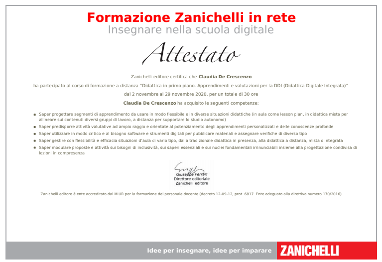 Zanichelli - “Didattica in primo piano. Apprendimenti e valutazioni per la DDI (Didattica Digitale